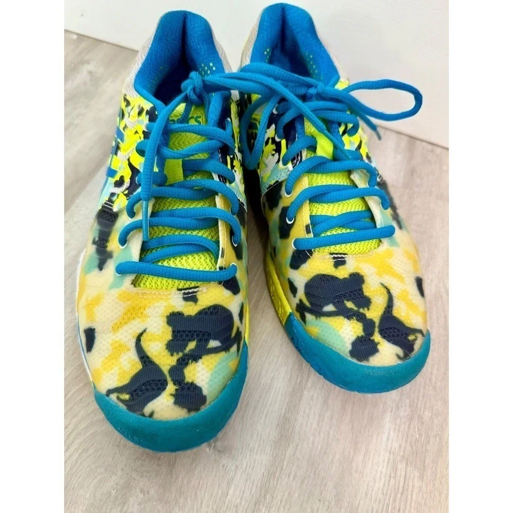 ASICS Gel Tennis Shoes Women Size 7 Australia Koala Kangaroo Print Blue Yellow